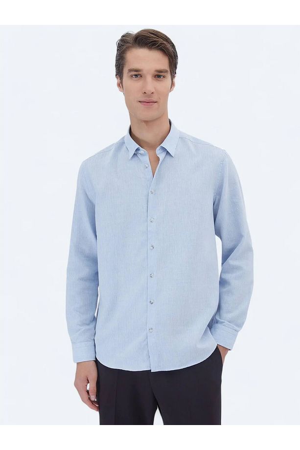 Mavi Düz Regular Fit Dokuma Casual Pamuk Karışımlı Gömlek - 3