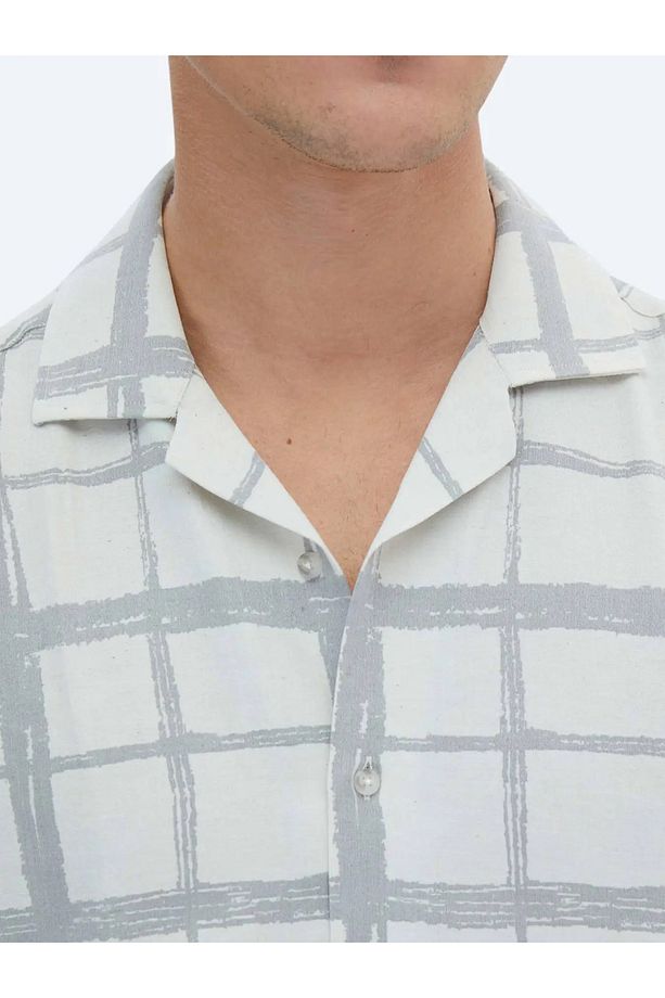 Gri Kareli Regular Fit Dokuma Casual Pamuk Karışımlı Gömlek - 4