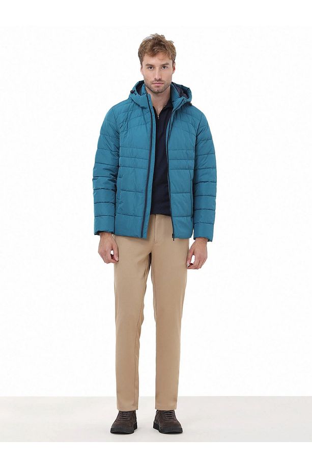Petrol Regular Fit Kapüşonlu Casual Dokuma Mont - 2