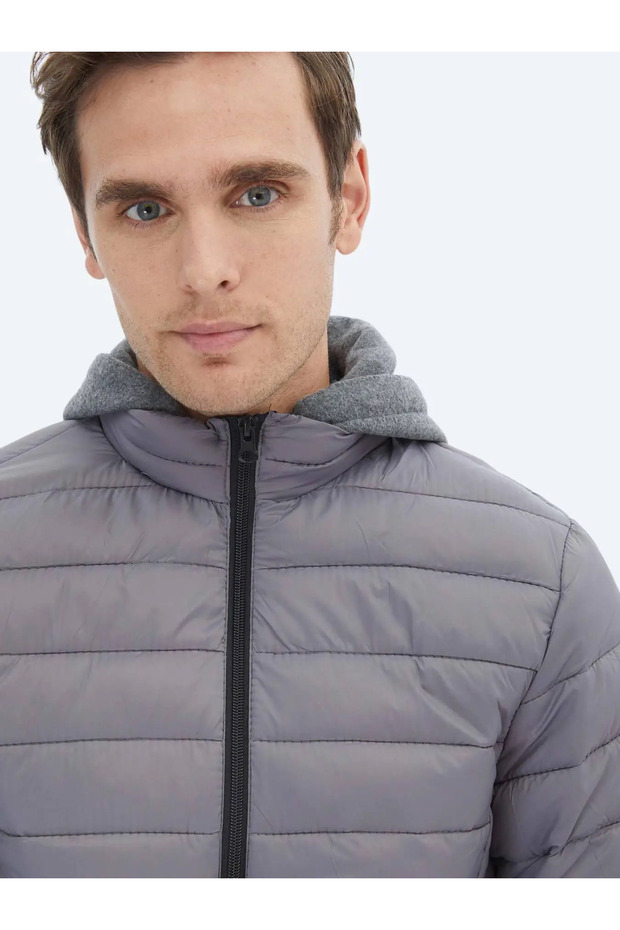 Gri Regular Fit Casual Dokuma Mont - 5