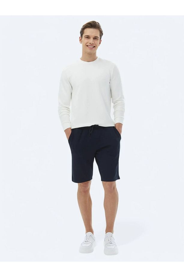 Lacivert Düz Örme Jogging Fit Casual Bermuda - 1