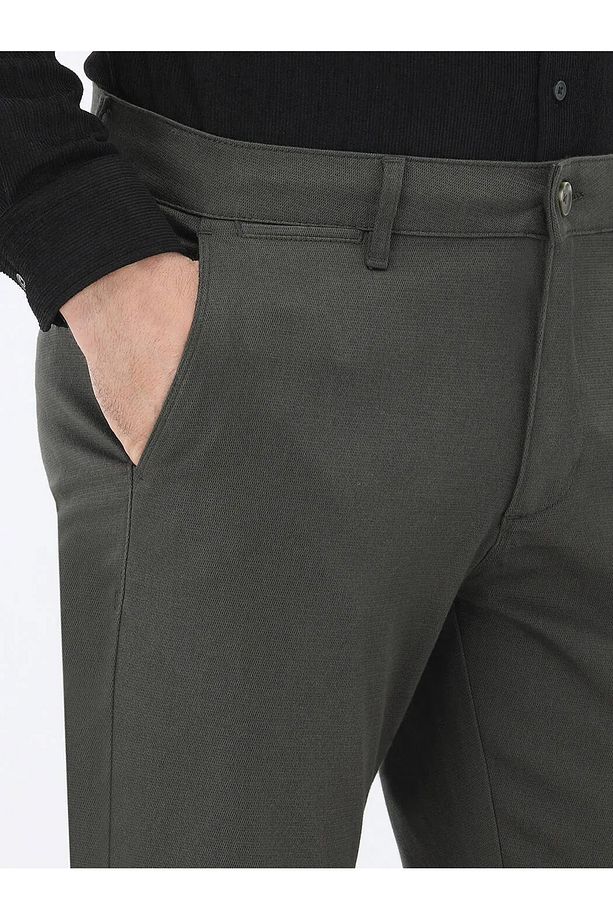 Haki Düz Dokuma Regular Fit Casual Pamuk Karışımlı Pantolon - 3