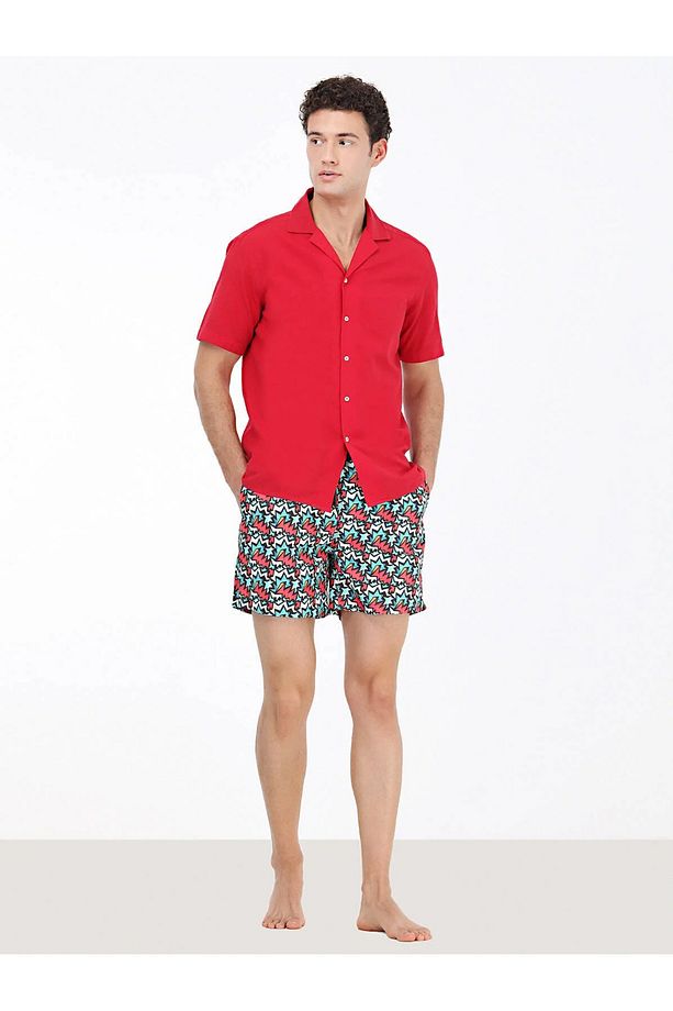 Kırmızı Desenli Regular Fit Dokuma Casual %100 Pamuk Gömlek - 4