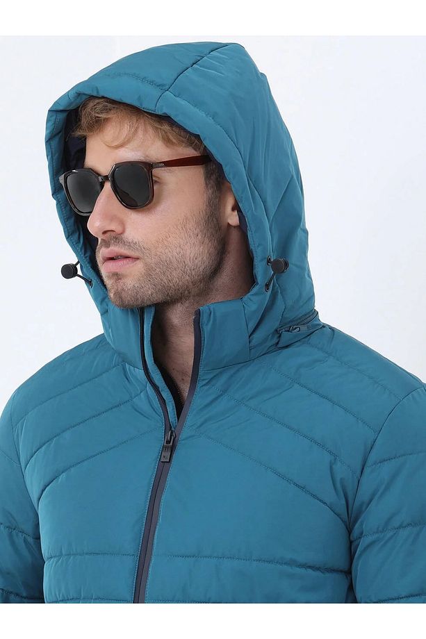 Petrol Regular Fit Kapüşonlu Casual Dokuma Mont - 5