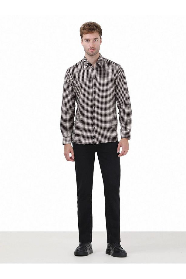 Vizon Kareli Regular Fit Dokuma Casual Pamuk Karışımlı Gömlek - 2