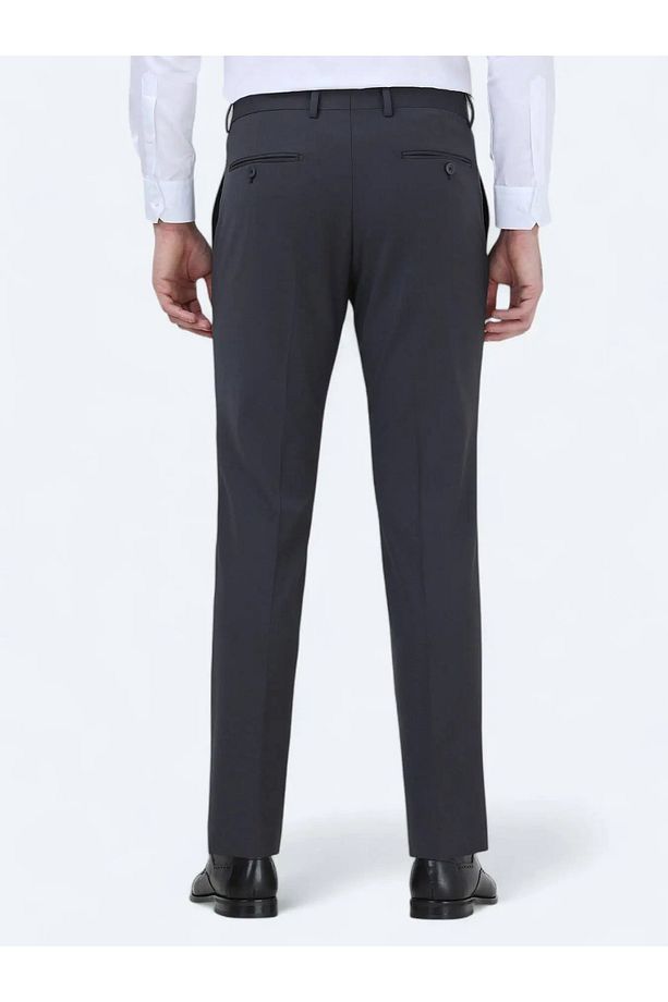 Antrasit Düz Dokuma Fitted Fit Klasik Yün Karışımlı Pantolon - 4