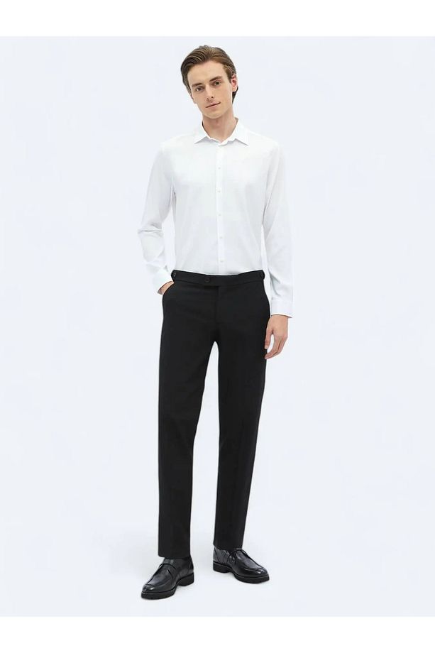 Siyah Dokuma Regular Fit Casual Pantolon - 1