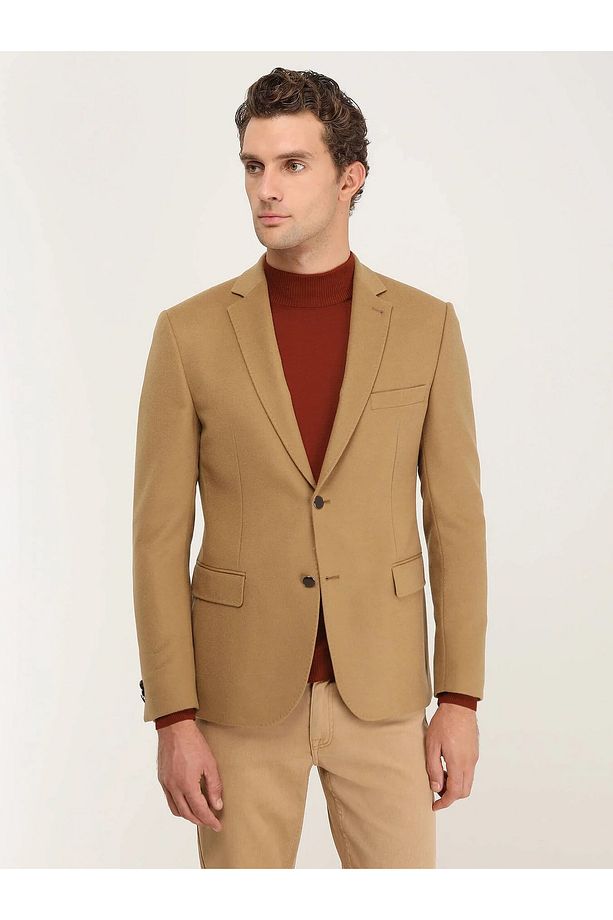 Deve Tüyü Düz Modern Fit Yün Karışımlı Ceket - 1