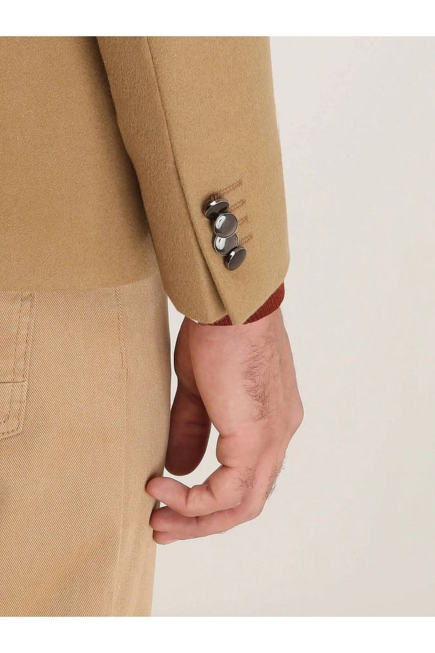 Deve Tüyü Düz Modern Fit Yün Karışımlı Ceket - 5