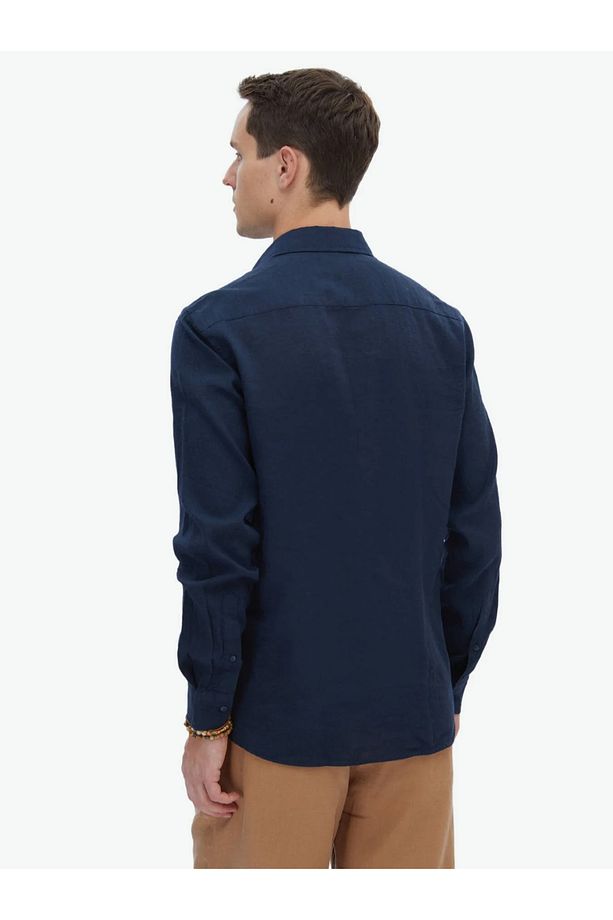 Lacivert Düz Regular Fit Dokuma Casual Pamuk Karışımlı Gömlek - 4