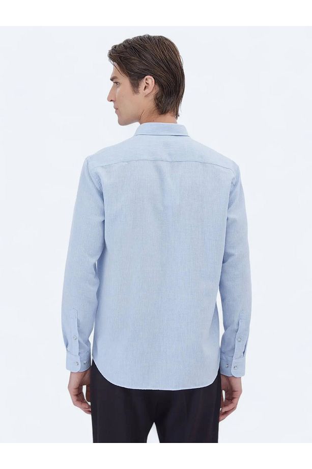 Mavi Düz Regular Fit Dokuma Casual Pamuk Karışımlı Gömlek - 6