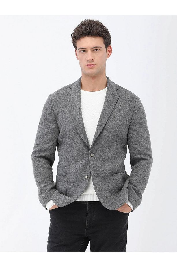 Antrasit Düz Modern Fit Yün Karışımlı Örme Ceket - 1