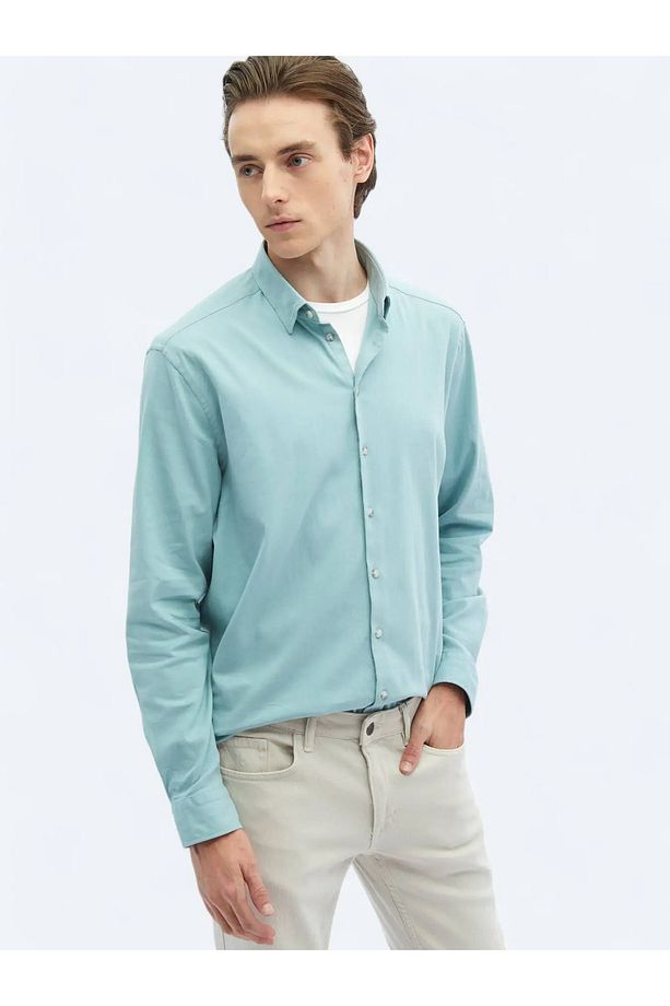 Mint Düz Regular Fit Dokuma Casual Pamuk Karışımlı Gömlek - 3