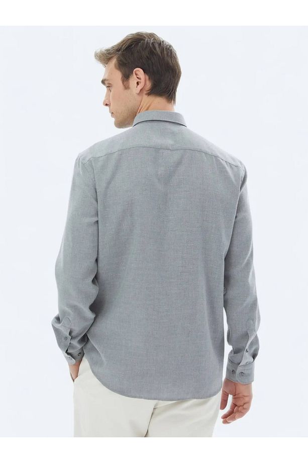 Gri Düz Regular Fit Dokuma Casual Pamuk Karışımlı Gömlek - 6