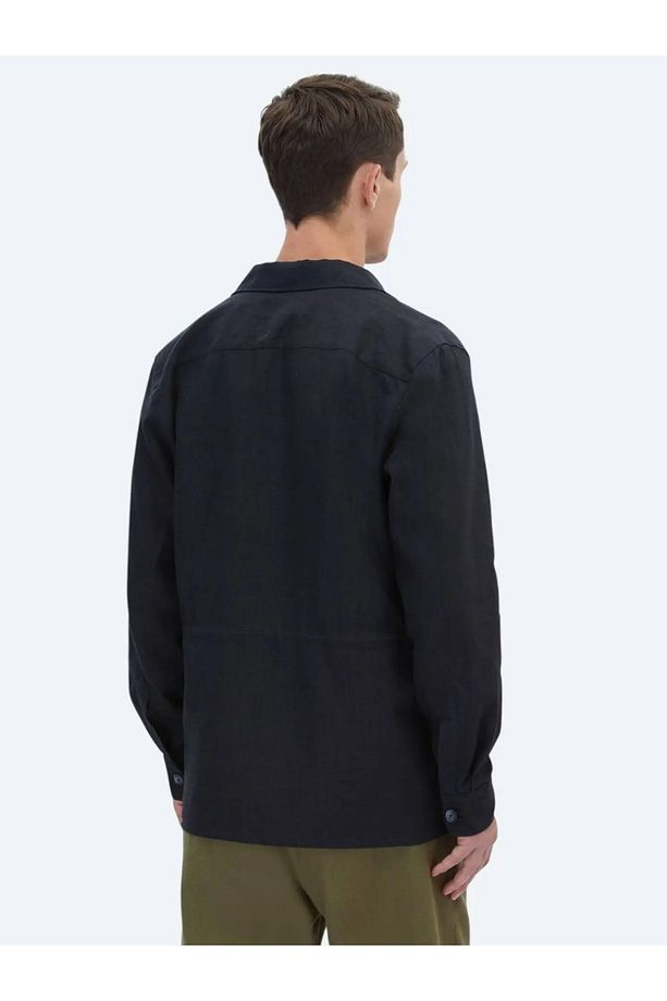 Siyah Düz Regular Fit Dokuma Overshırt - 7