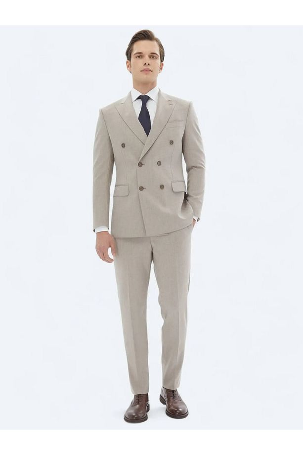 Açık Kahve Mikro Modern Fit Çevre Dostu Takım Elbise - 2
