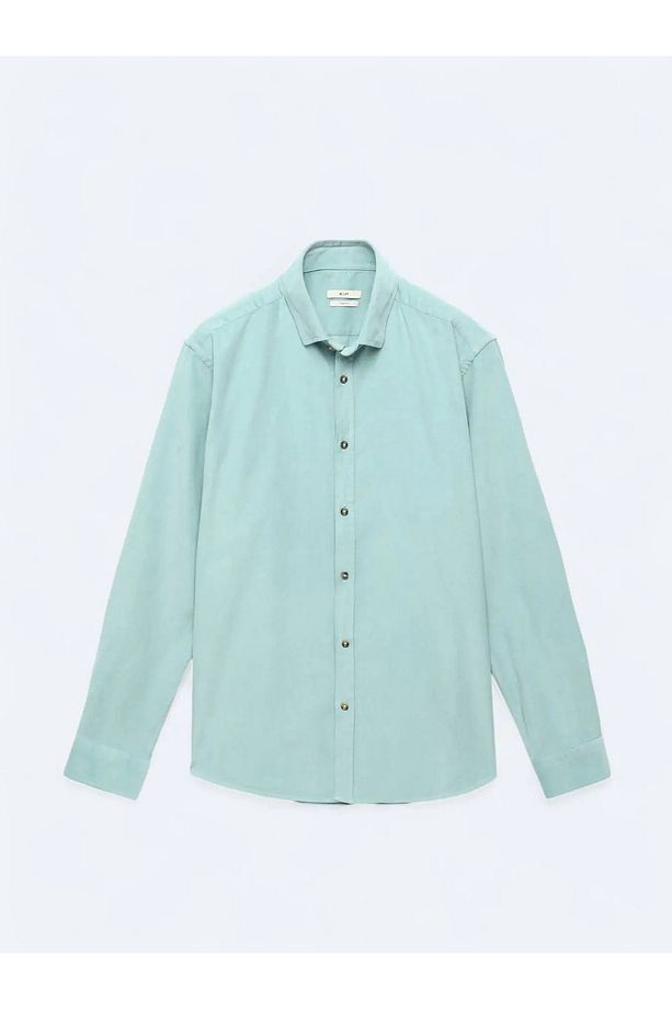 Mint Fitilli Regular Fit Dokuma Kadife Casual %100 Pamuk Gömlek - 7