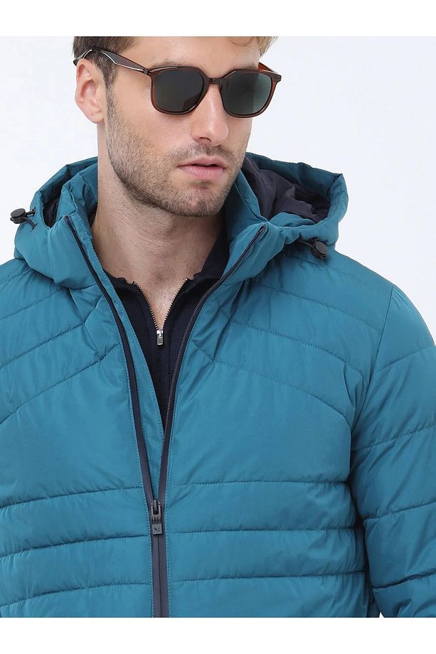 Petrol Regular Fit Kapüşonlu Casual Dokuma Mont - 3
