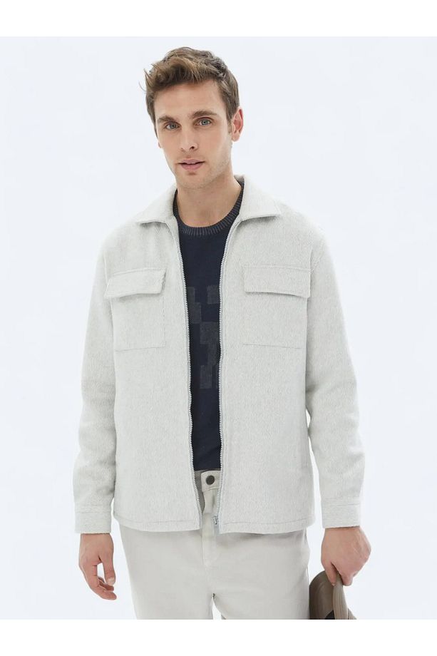 Açık Gri Regular Fit Dokuma Overshırt - 1