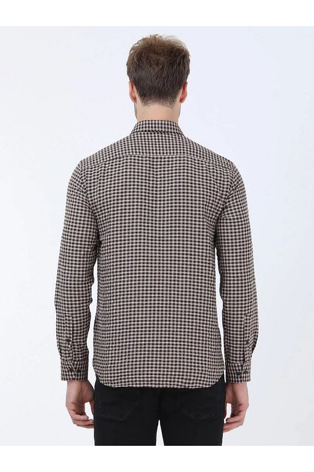 Vizon Kareli Regular Fit Dokuma Casual Pamuk Karışımlı Gömlek - 5