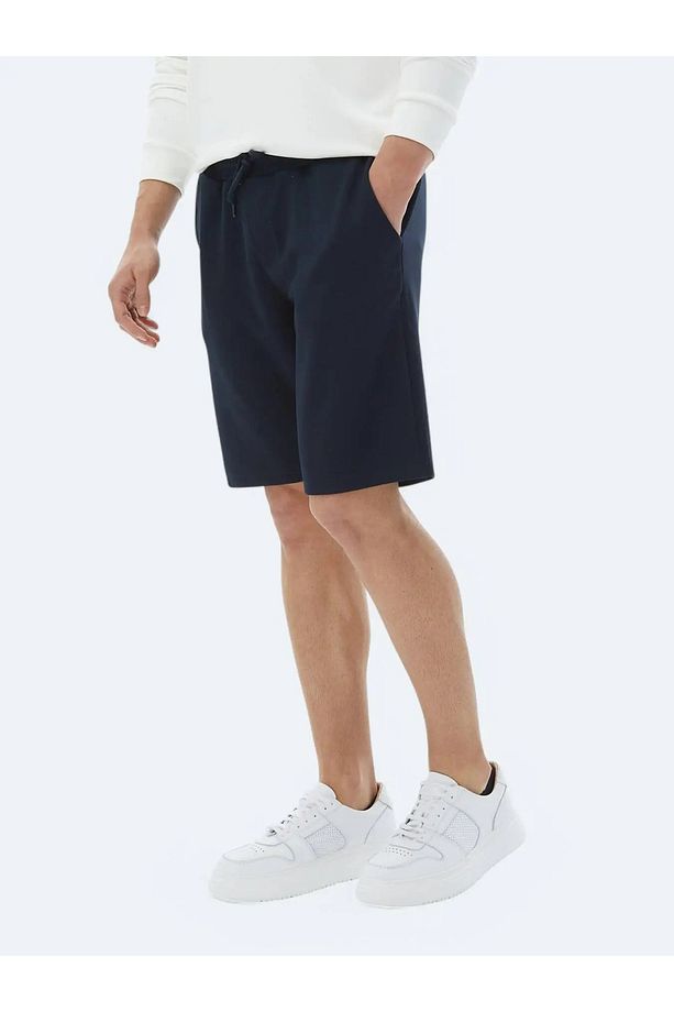 Lacivert Düz Örme Jogging Fit Casual Bermuda - 4