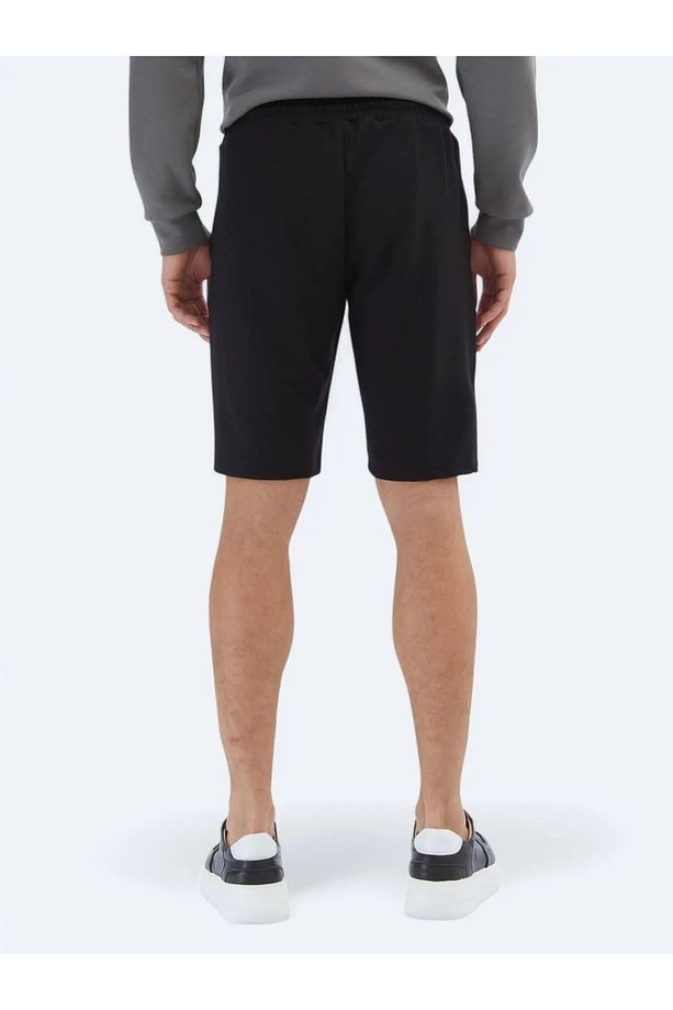 Siyah Düz Örme Jogging Fit Spor Bermuda - 5