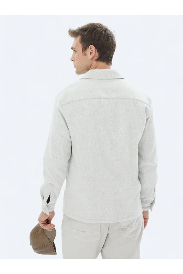 Açık Gri Regular Fit Dokuma Overshırt - 7
