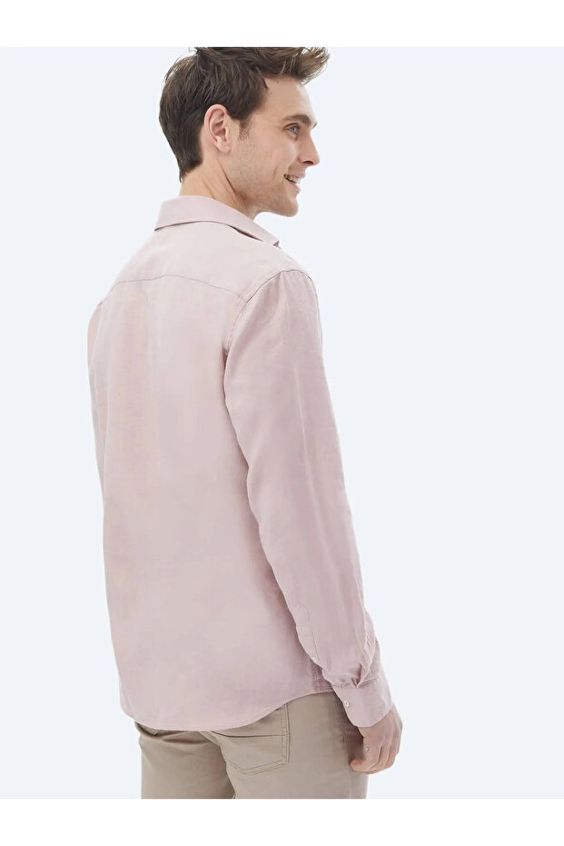 Pembe Düz Regular Fit Dokuma Casual Pamuk Karışımlı Gömlek - 8