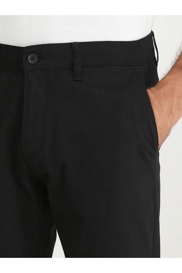 Siyah Düz Dokuma Regular Fit Casual Pamuk Karışımlı Pantolon - 3