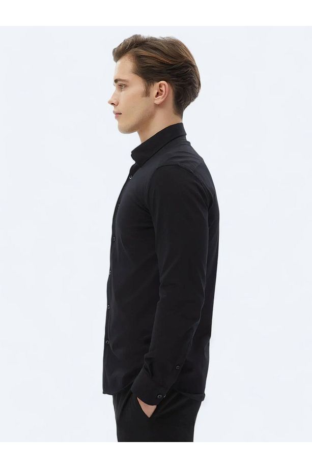 Siyah Düz Regular Fit Dokuma Casual %100 Pamuk Gömlek - 4