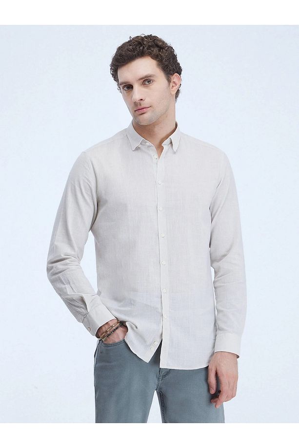 Taş Düz Regular Fit Dokuma Casual %100 Pamuk Gömlek - 1