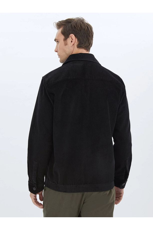 Siyah Regular Fit Dokuma %100 Pamuk Overshırt - 6