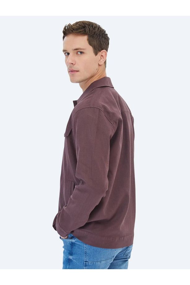 Mürdüm Regular Fit Dokuma Overshırt - 5