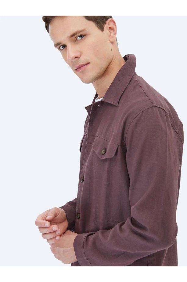 Mürdüm Regular Fit Dokuma Overshırt - 4
