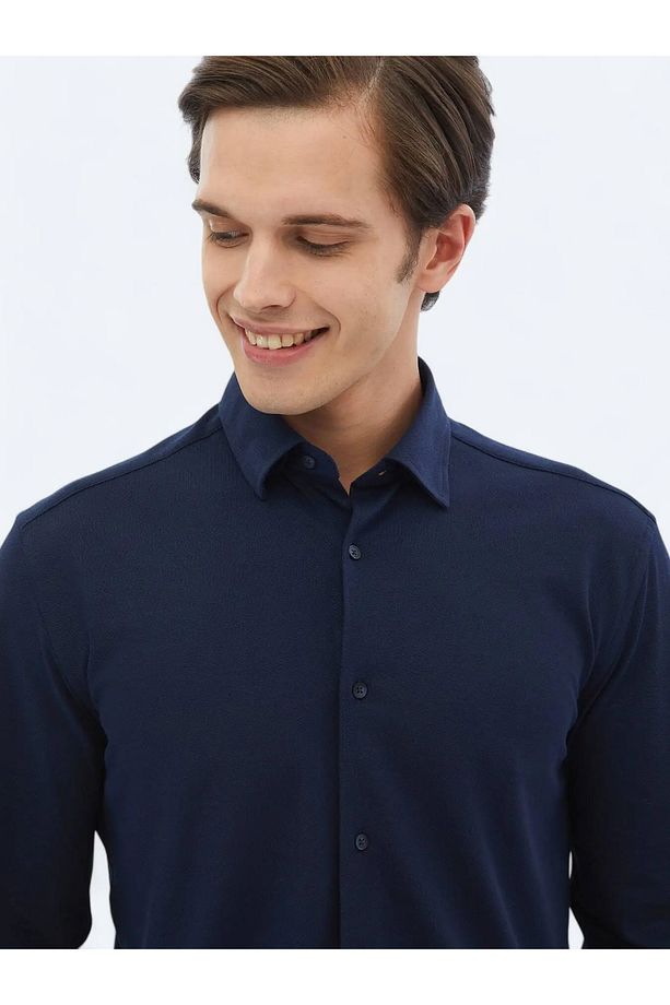 Lacivert Regular Fit Casual Pamuk Karışımlı Gömlek - 3
