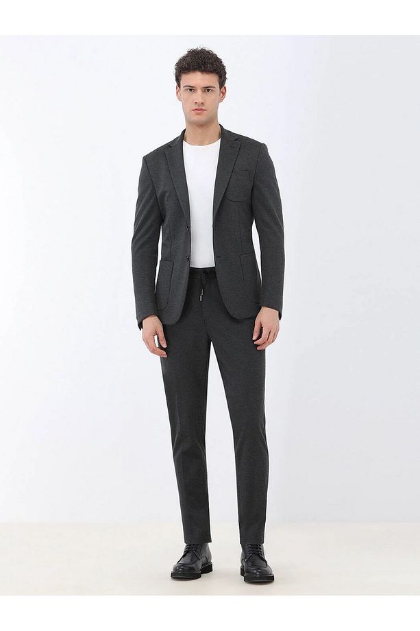 Antrasit Slim Fit Örme Takım Elbise - 3