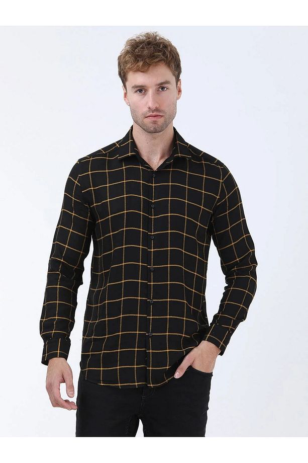 Siyah Kareli Regular Fit Dokuma Casual Gömlek - 1