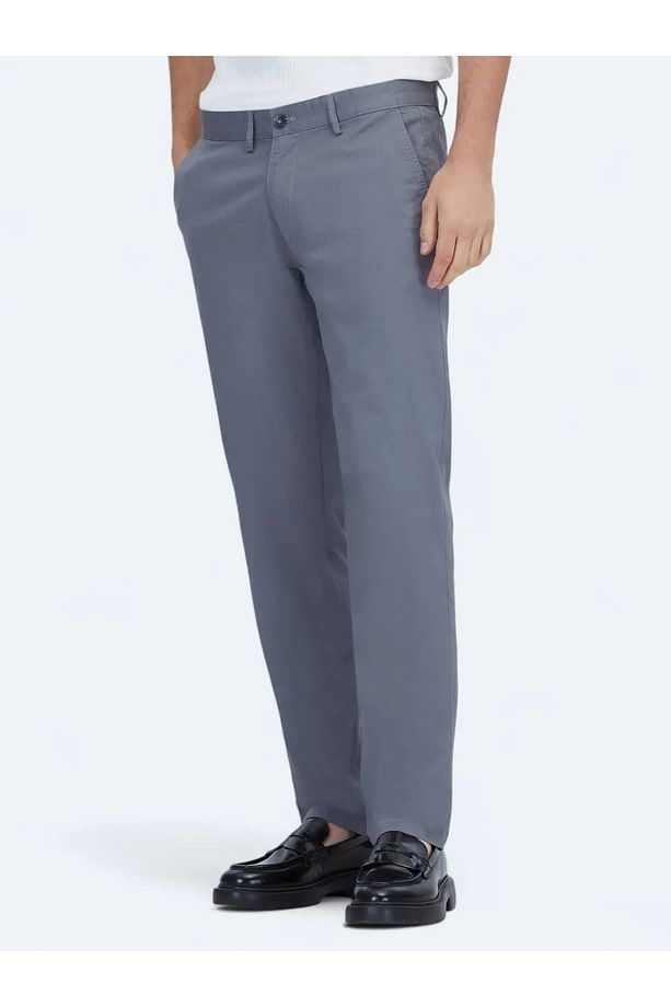 Gri Düz Dokuma Regular Fit Casual Pamuk Karışımlı Pantolon - 2