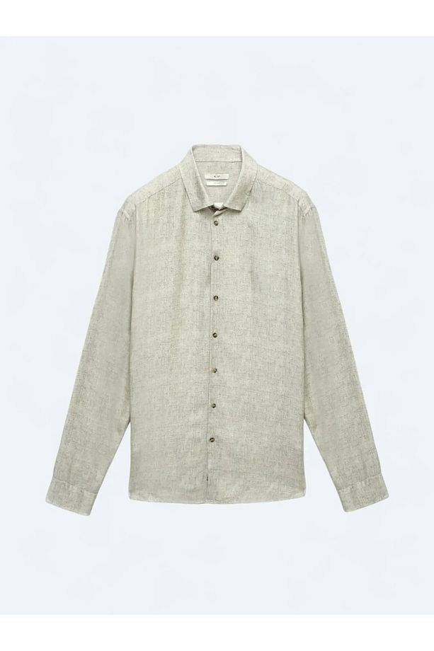 Bej Baskılı Regular Fit Dokuma Casual Gömlek - 6