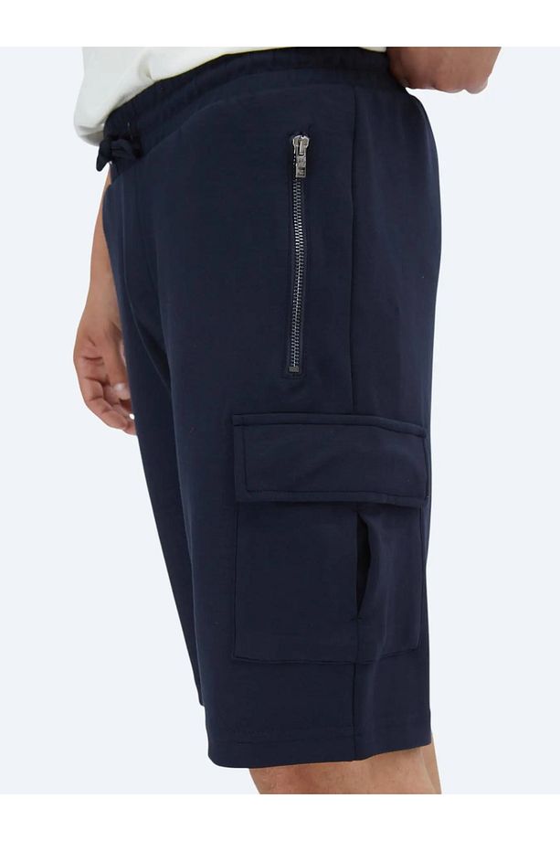 Lacivert Düz Örme Jogging Fit Casual Bermuda - 3