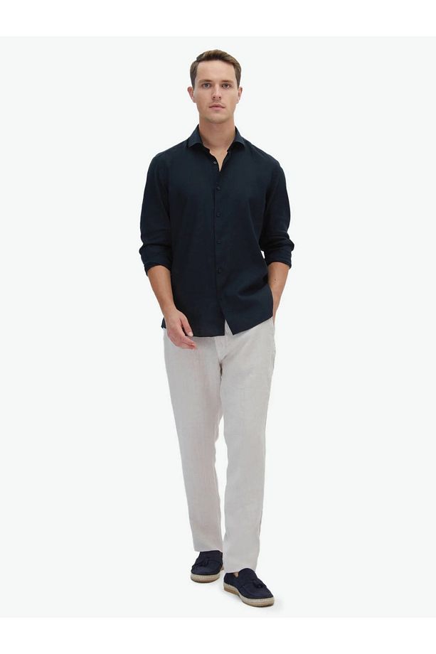 Siyah Düz Regular Fit Dokuma Casual Pamuk Karışımlı Gömlek - 1