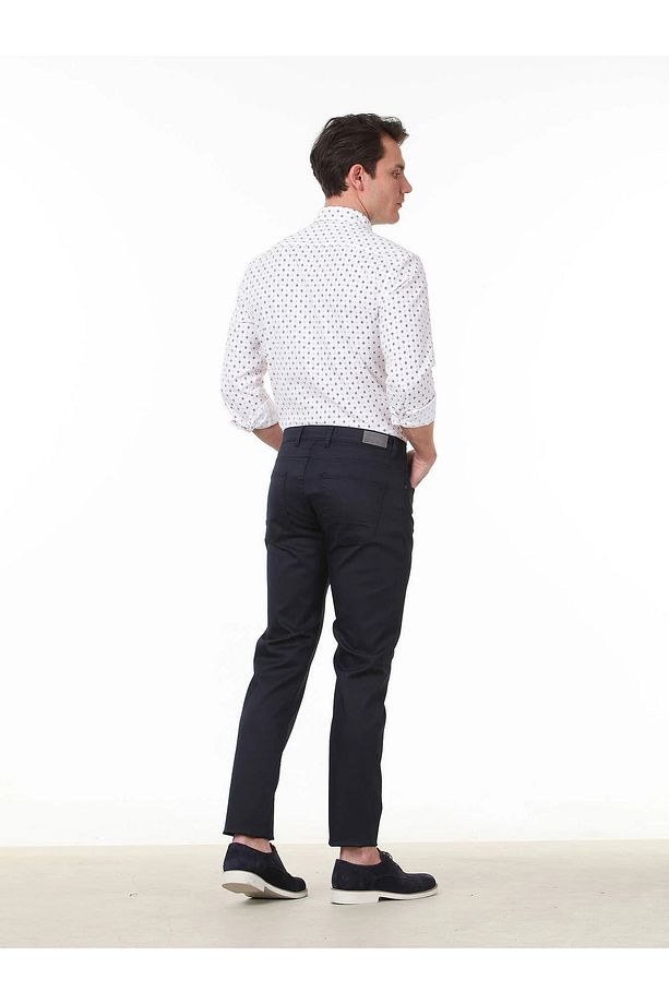 Lacivert Düz Dokuma Regular Fit Casual Pamuk Karışımlı Pantolon - 4