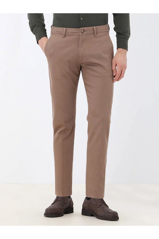 Açık Kahve Düz Dokuma Regular Fit Casual Pamuk Karışımlı Pantolon - 1