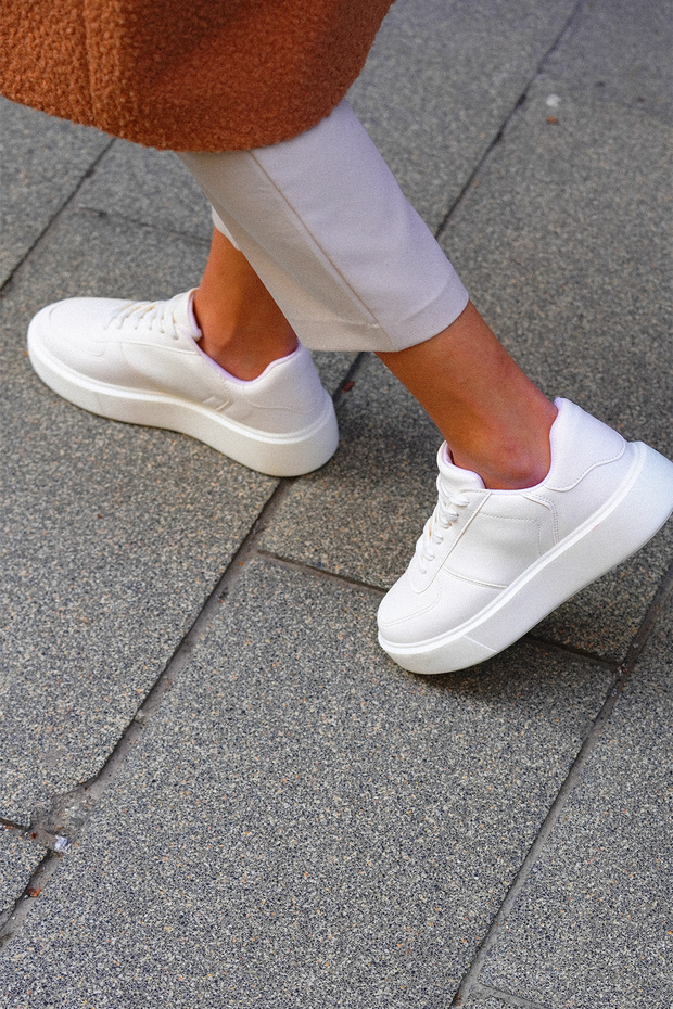 Kadın Sneaker Yüksek Taban Bağcıklı Spor Ayakkabı Azin beyaz - 6