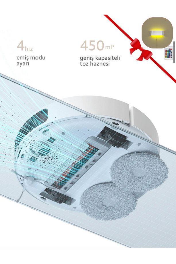 HEPA Filtre, Halı Tanıma, Çift Ped, 3D Engellerden Kaçınma, Basınçlı Paspas Özellikli Robot Süpürge - 3