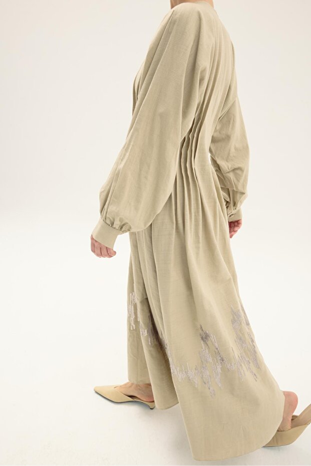 FAUSTA PUL NAKIŞLI ELBİSE BEJ - 4