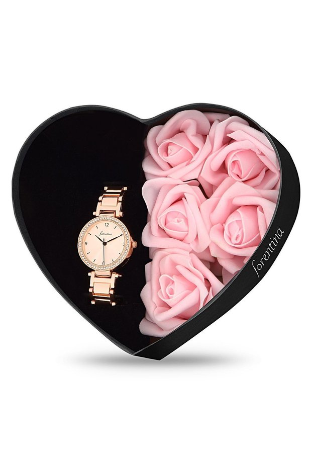 Women's Rose Metal Wristwatch - Gift for Lover in Box with Roses Gift for Mother Birthday Gift