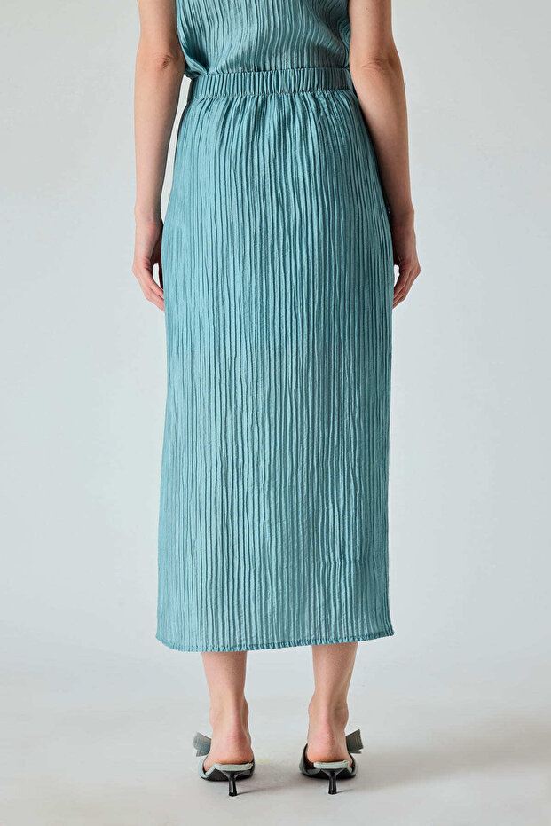 Elastik bel kırışık dokulu etek - 4