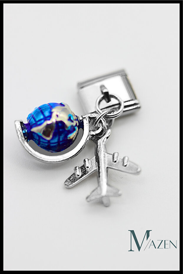 Dangle Steel Travel Themed Charm - Italian Bracelet Compatible