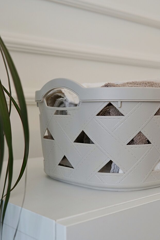 مجموعة سلة تخزين وتنظيم جلدية منقوشة (4 قطع)، رمادي - 6